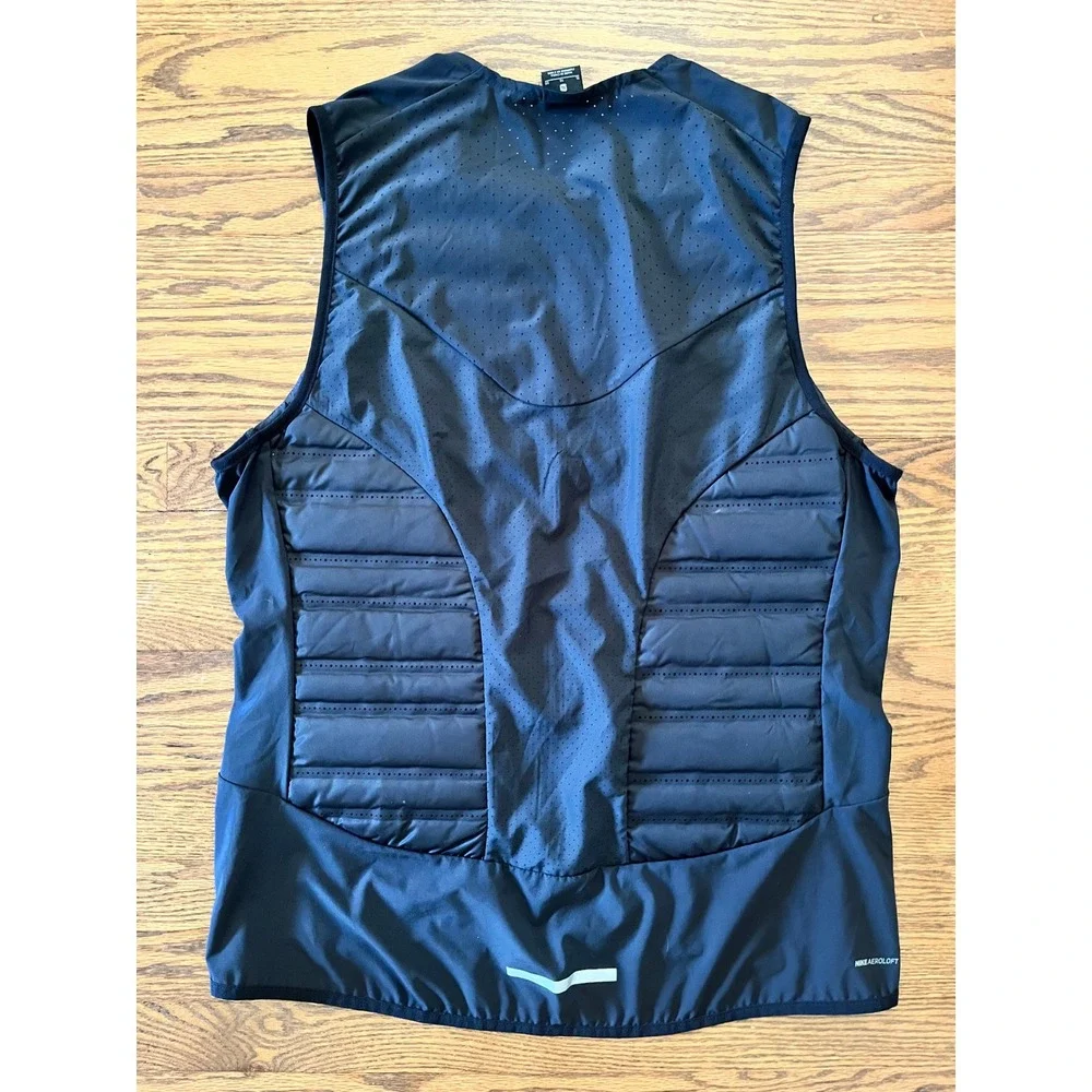 Nike Aeroloft Running Vest Mens XL Black Geometric Reflective Down Fill Training